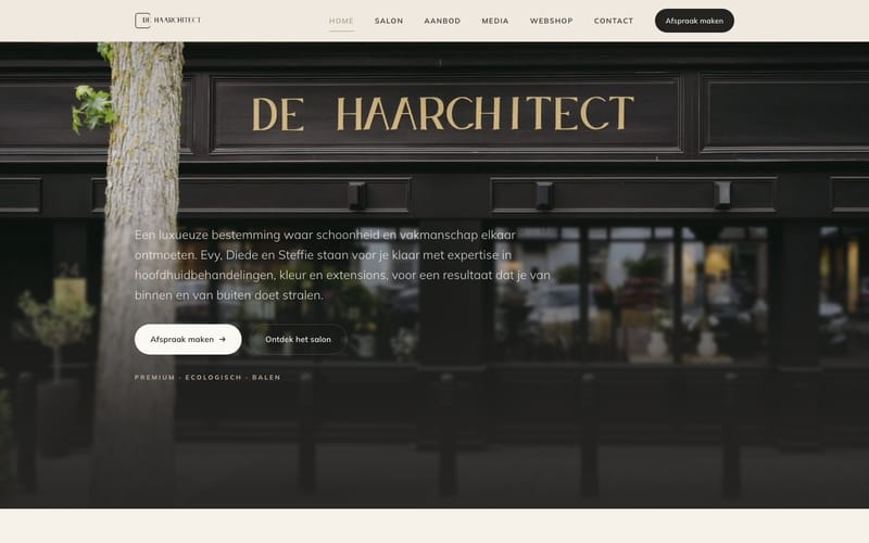 De homepage van De Haarchitect.